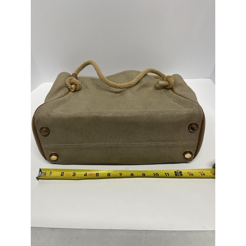 Michael Kors Isla Large Natural Burlap Tote Rope Leather  Purse - Picture 8 of 10